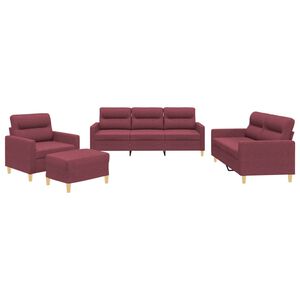 vidaXL 4-tlg. Sofagarnitur mit Kissen Weinrot Stoff