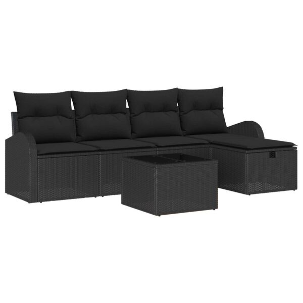 vidaXL Sofa Set mit Kissen mit Speicher 6 pcs Schwarz Poly-Rattan