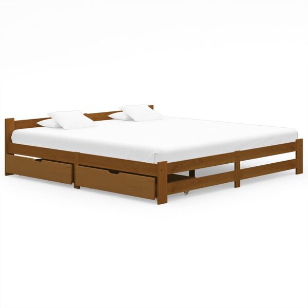 vidaXL Massivholzbett mit 2 Schubladen Honigbraun Kiefer 200x200 cm
