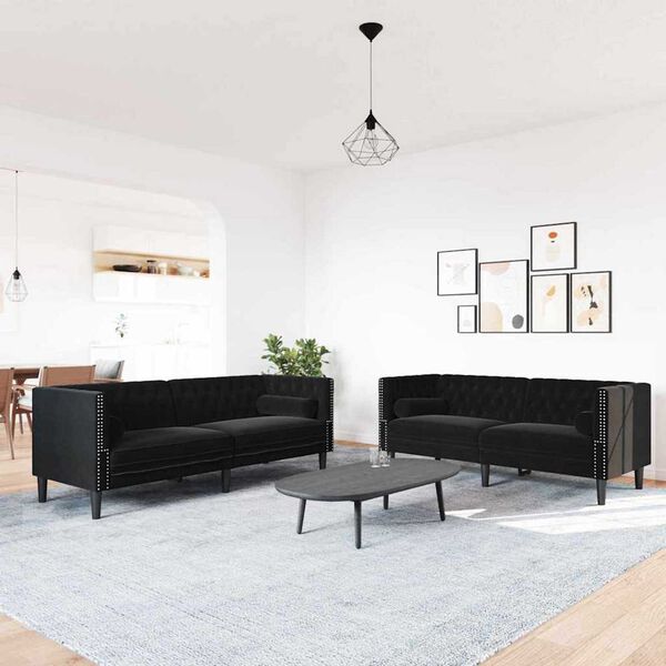 vidaXL Wohnzimmer Couch 2 pcs Schwarz 194 x 74,5 x 70,5 cm Samt