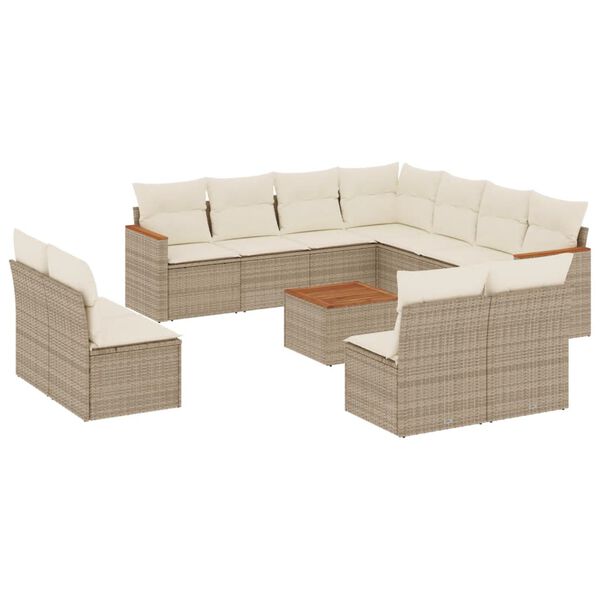 vidaXL 12-tlg. Garten-Sofagarnitur mit Kissen Beige Poly Rattan