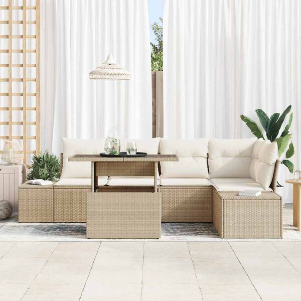 vidaXL Gartensofa-set mit Kissen 6 pcs Beige Poly-Rattan
