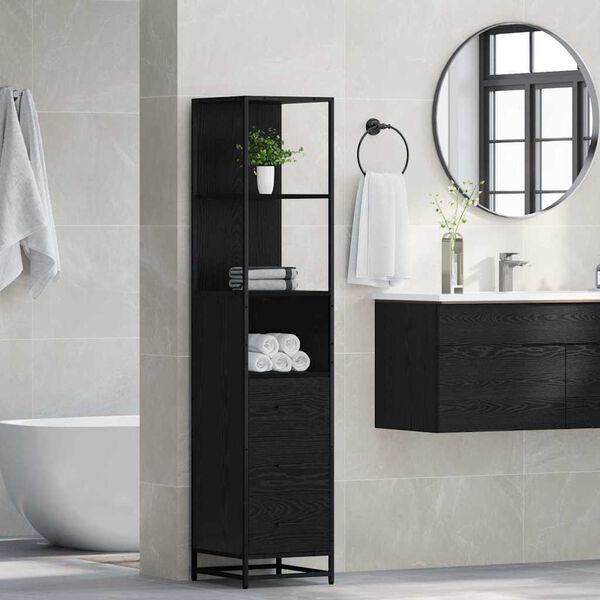 vidaXL Badezimmerm&ouml;bel-Set Schwarz Eichen-Optik 35 x 37,5 x 166 cm