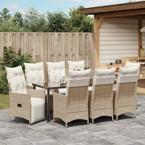 vidaXL Garten Essgruppe mit Kissen 9 pcs Beige Poly-Rattan