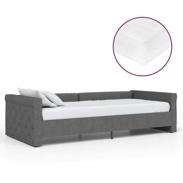 vidaXL Tagesbett mit Matratze USB Dunkelgrau Stoff 90x200 cm
