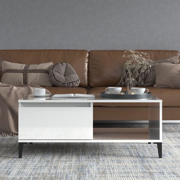 vidaXL Couchtisch Hochglanz-Wei&szlig; 90x50x36,5 cm Holzwerkstoff