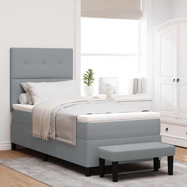 vidaXL Boxspringbett mit Matratze Hellgrau 90 x 200 cm Stoff