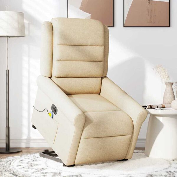 vidaXL Elektrischer Massagesessel mit Aufstehhilfe Creme Stoff