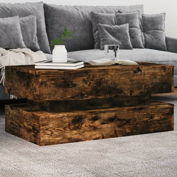 vidaXL Couchtisch mit LED-Leuchten R&auml;uchereiche 90x50x40 cm