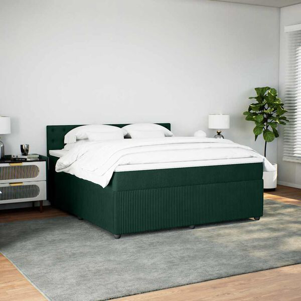 vidaXL Boxspringbett mit Matratze Dunkelgr&uuml;n 180x200 cm Samt