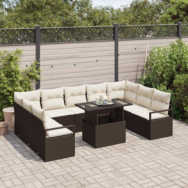 vidaXL Garten-Sofa-Set mit Speicher 10 pcs Braun Poly Rattan