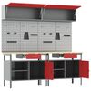 vidaXL Werkbank-Set mit Schubladen mit Regal 8 pcs Rot Stahl