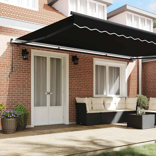 vidaXL Einziehbare Markise Schwarz 500 x 350 cm Polyester und Stahl