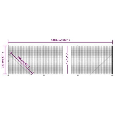 vidaXL Maschendrahtzaun mit Bodenflansch Anthrazit 2,2x10 m