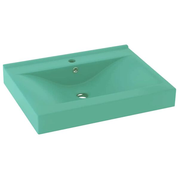 vidaXL Luxus-Waschbecken mit Hahnloch Matt-Hellgr&uuml;n 60x46 cm Keramik