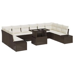 vidaXL Gartensofa-set 11 stk. Braun und Creme Poly-Rattan