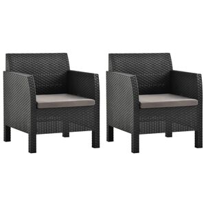 vidaXL Gartenst&uuml;hle mit Kissen 2 Stk. PP Rattan Anthrazit