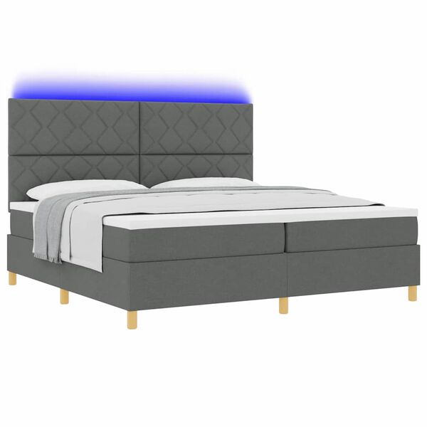vidaXL LED Boxspringbett mit Matratze Dunkelgrau 200 x 200 cm Stoff