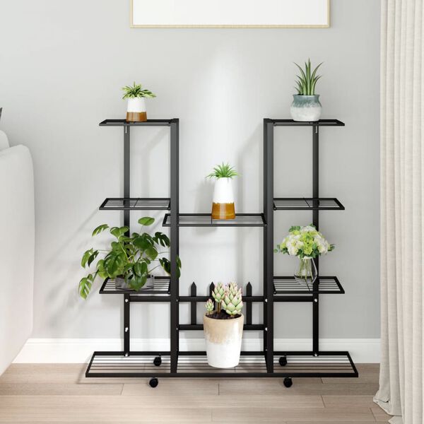 vidaXL Blumenst&auml;nder mit Rollen 94,5x24,5x91,5 cm Schwarz Eisen