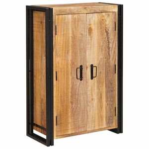 vidaXL Highboard mit T&uuml;ren Braun Massiv Grobes Mangoholz und Metall