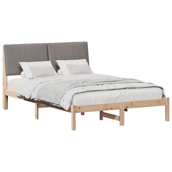 vidaXL Bettrahmen mit Kopfteil Taupe 140 x 190 cm Massives Kiefernholz