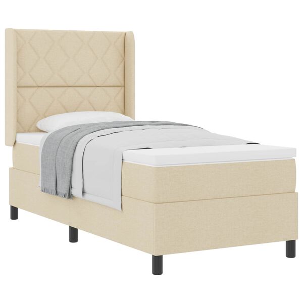vidaXL Boxspringbett mit Matratze Creme 100 x 200 cm Stoff