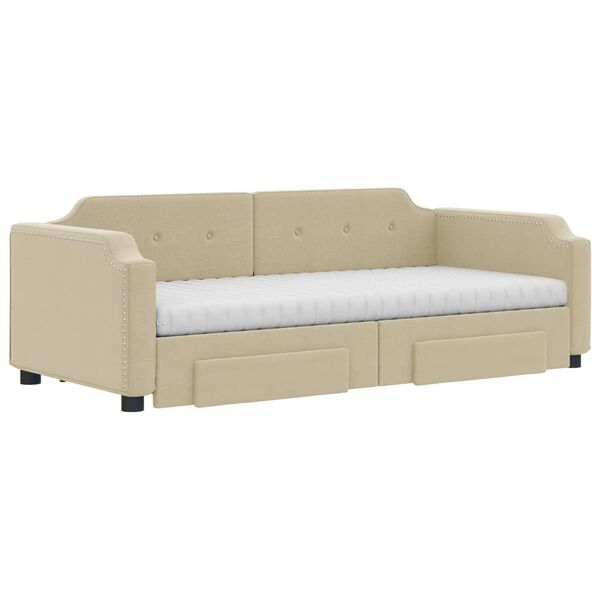 vidaXL Tagesbett Ausziehbar mit Schubladen Creme 90x200 cm Stoff