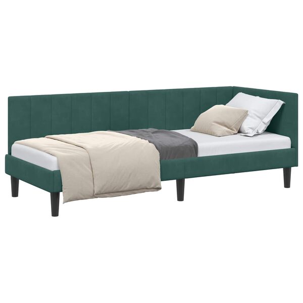 vidaXL Eckbettgestell mit Kopfteil Dunkelgr&uuml;n 80 cm x 200 cm Samt