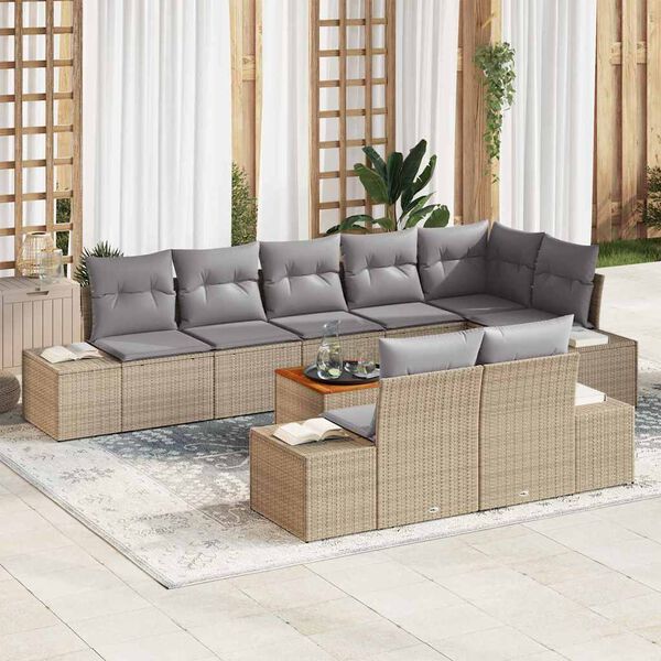 vidaXL Garten-Sofa-Set mit Kissen 9 pcs Beige Poly Rattan