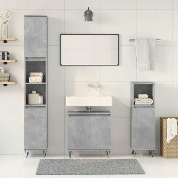 vidaXL 3-tlg. Badm&ouml;bel-Set Betongrau Holzwerkstoff