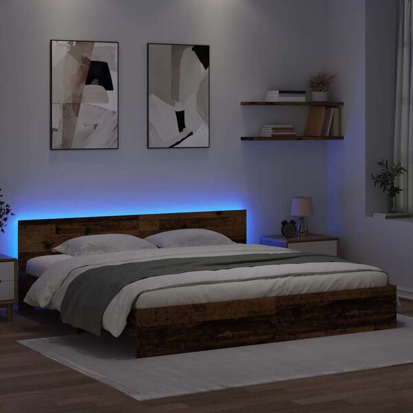 vidaXL Bettrahmen mit Kopfteil Altholz 200 x 200 cm Holzwerkstoff