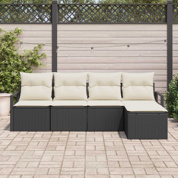 vidaXL Sofa Set mit Kissen 5 pcs Schwarz und Creme Poly-Rattan
