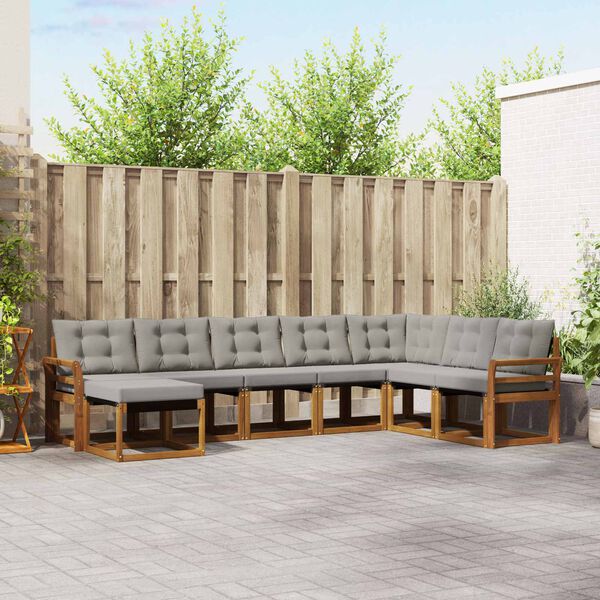 vidaXL Outdoor-Sofagarnitur mit Kissen 8 pcs Nat&uuml;rlich und Hellgrau