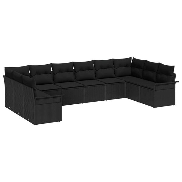 vidaXL Gartensofa-set mit Kissen 10 pcs Schwarz Poly-Rattan