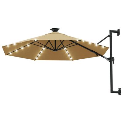 vidaXL Sonnenschirm zur Wandmontage mit LEDs 300 cm Taupe