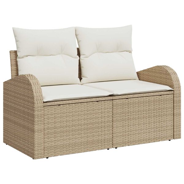 vidaXL Garten-Sofa-Set mit Kissen mit Speicher 5 pcs Beige Poly Rattan