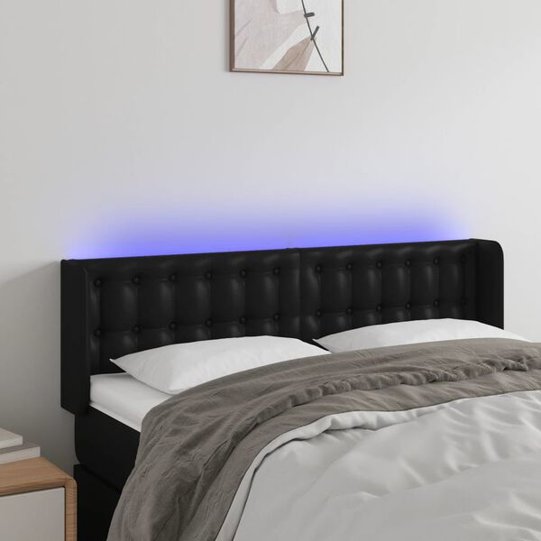 vidaXL LED Kopfteil Schwarz 147x16x78/88 cm Kunstleder
