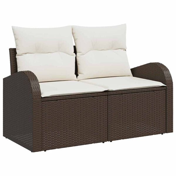 vidaXL Sofa Set mit Kissen 6 pcs Braun und Wei&szlig; Poly-Rattan