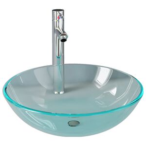 vidaXL Waschbecken mit Wasserhahn und Ablaufgarnitur aus geh&auml;rtetem