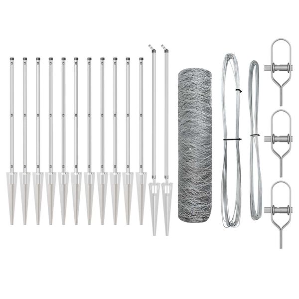vidaXL Zaun mit Pfosten Silber 0,5 x 25 m PVC-beschichteter Stahl
