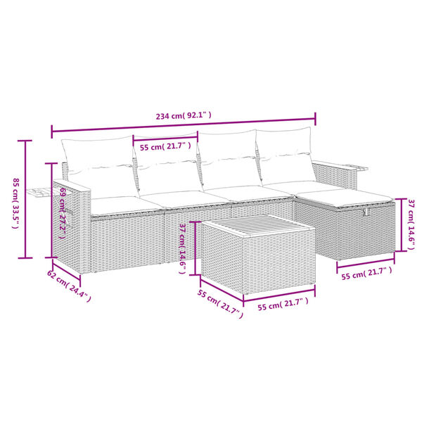 vidaXL 5-tlg. Garten-Sofagarnitur mit Kissen Beige Poly Rattan