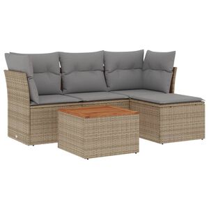 vidaXL 5-tlg. Garten-Sofagarnitur mit Kissen Beige-Mix Poly Rattan