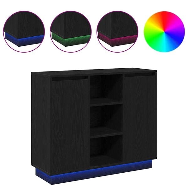 vidaXL LED-Sideboard mit Regal Schwarz Eichen-Optik 90 x 32 x 75 cm