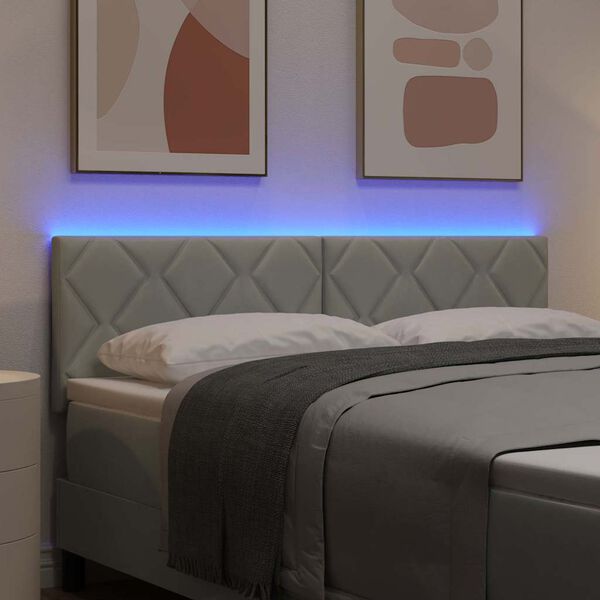 vidaXL LED Kopfteil Hellgrau 144 cm Kunstleder