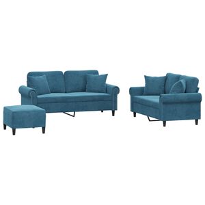 vidaXL 3-tlg. Sofagarnitur mit Kissen Blau Samt