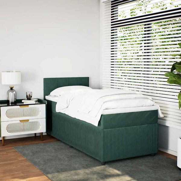 vidaXL Boxspringbett mit Matratze Dunkelgr&uuml;n 90x200 cm Samt