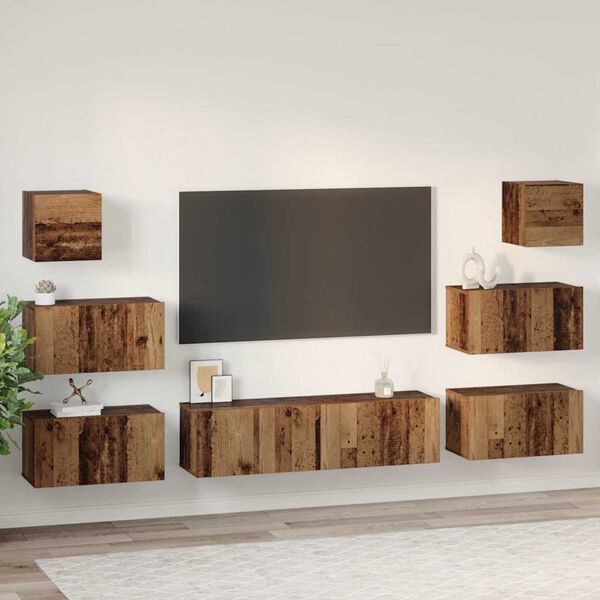 vidaXL TV-Schrankset Wandmontiert 8 pcs Altholz Holzwerkstoff