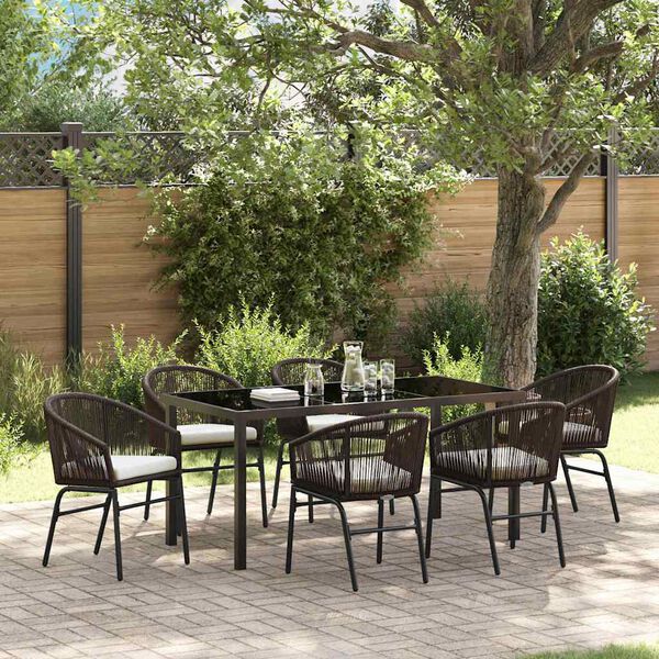 vidaXL Garten Essgruppe 7 pcs Braun Pulverbeschichteter Stahl