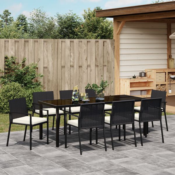 vidaXL Garten Essgruppe 9 pcs Schwarz Pulverbeschichteter Stahl