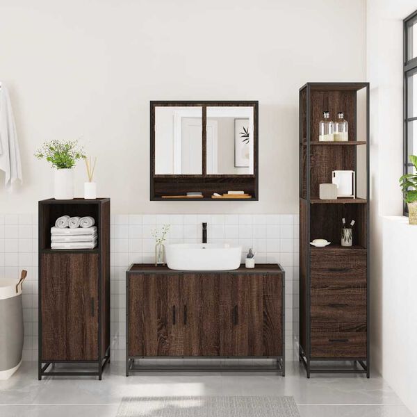 vidaXL 3-tlg. Badm&ouml;bel-Set Braun Eichen-Optik Holzwerkstoff